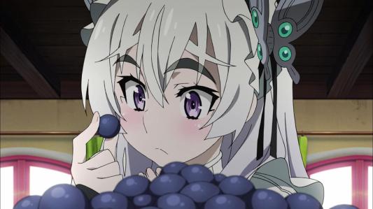 hitsugi_no_chaika_avenging_battle-01-chaika-curious-confused-grapes-what_are_grapes-blush-adorable